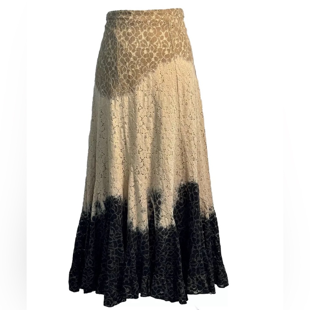 Elegant Lace Ombre Maxi Skirt Neutral Beige Black Preppy Classic Chic size 2 - Picture 2 of 11